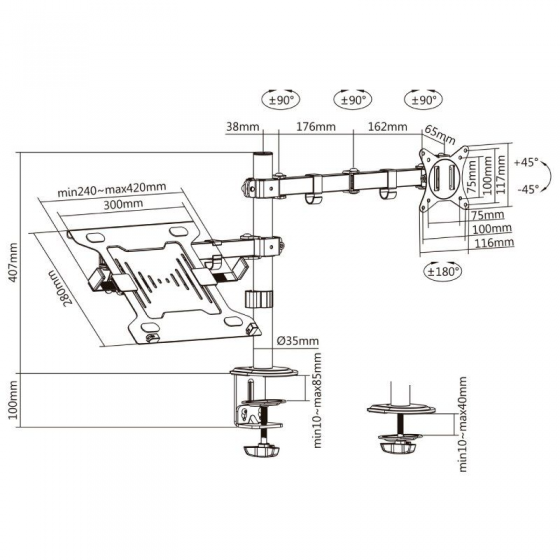 Soporte de Mesa Orientable/ Inclinable DTL32TSR-193 para TV y Portátil de 17-32'